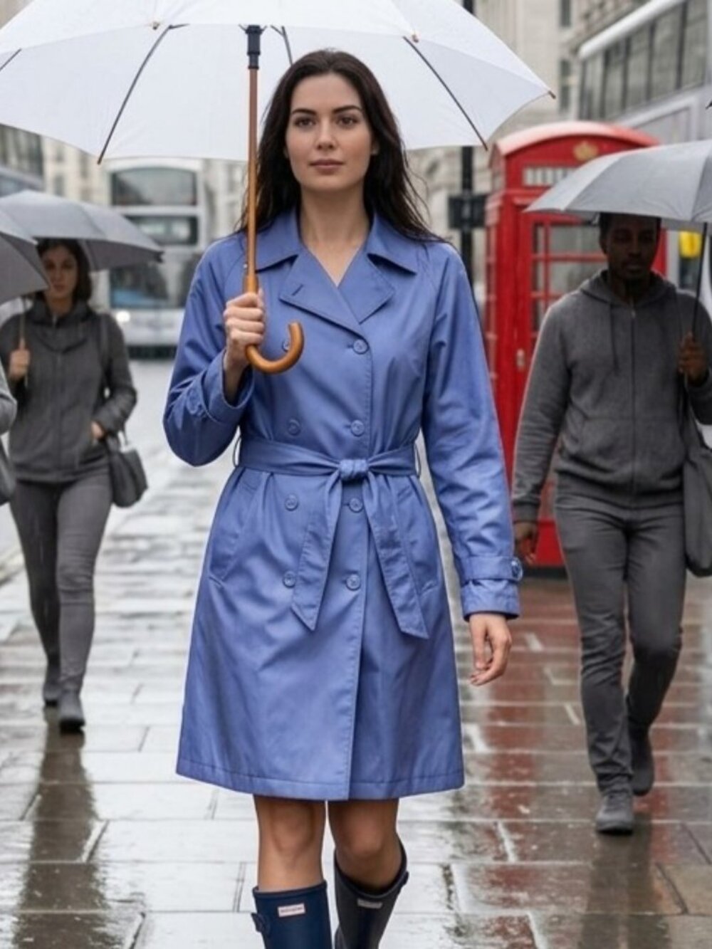 London Fog Womens Double Breasted Trench Coat With Belt XL Blue Lined